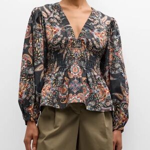 Cara Cara Emmery Blouse Size Medium Cinched Waist Poplin Peplum Top Boho Floral